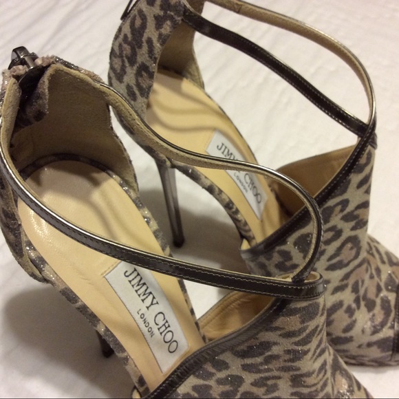 Jimmy Choo Grey Leopard Print Platform Heels - Picture 14 of 15